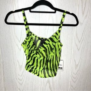 Publik Collection Funky Mesh Cowl Neck Green and Black Zebra Stripe Top New